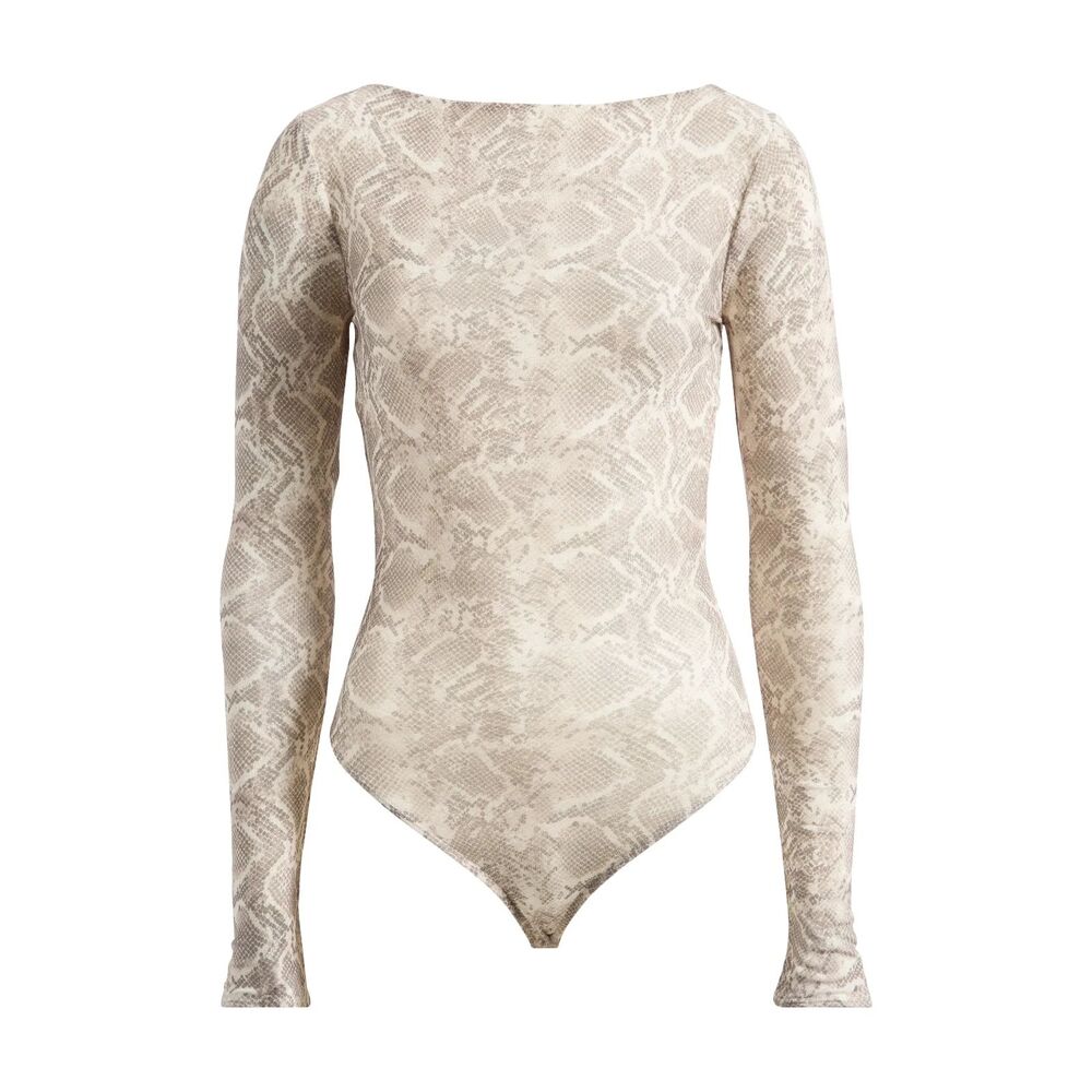 Good American Boat Neck Mesh Snakeskin Printed Bodysuit XS